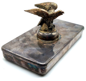 Fab Mounted Silverplate Bronze Figural Eagle Shallow Cigarette Box 7 X 3 X 1 