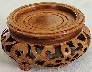 Vtg Chinese Hand Carved Wood Stand Base For Vase Jade Statue Bowl 1 75 
