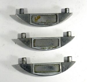 Three Polished Aluminum Vintage Drawer Bin Cup Pulls W Label Holders Industrial