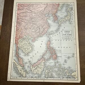 Antique Colorful 1908 Map Of China Far East 13 5 X 10 5 Inches