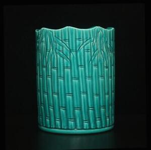 Qianlong Signed Antique Chinese Green Glaze Porcelain Brush Pot W Bamboo