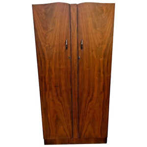 Gorgeous Art Deco Wardrobe Armoire Cabinet Double Locking Doors Shelves Rod