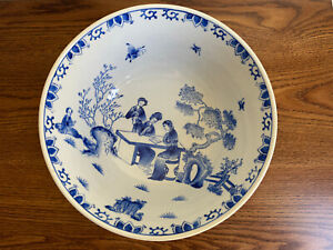 Antique Blue White Chinese Qianlong Mark Porcelain Big Bowl 10 Inches