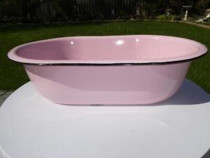 Vintage Pink Porcelain Enameled Baby Bath Tub Oblong Planter Mary Shrine 27 
