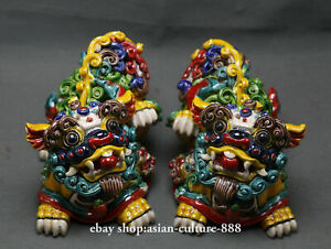 5 6 Rare Chinese Wucai Porcelain Fengshui Foo Fu Dog Guardion Door Lion Pair