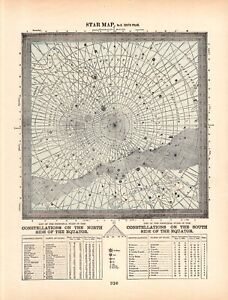 1899 Antique Star Map South Pole Constellation Map Astronomy Zodiac Print 1543