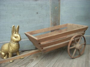 Antique Primitive Pull Toy Childs Wagon Pine Wood Rustic Display Cart Original