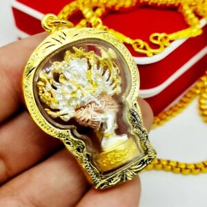 Ganesh 20 Arms Hindu God Thai Amulet Pendant 3 Color Gold Micron Case