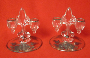 Antique Pair Of New Martinsville Art Deco Double Candlesticks Silver Overflow