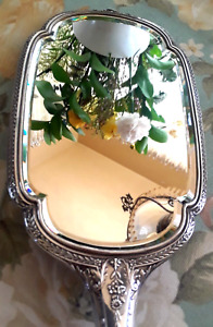 Vtg Wallace Sterling Silver Hand Mirror Beaut No Mono Chased Florals Acorn 13 5 