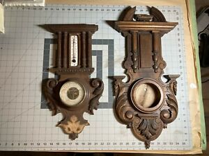 Antique French Barometer Thermometers Black Forest Style Carving Parts
