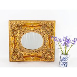 Gold Gilded Wide Frame Florentine Mirror Baroque Style Accent Mirror Gold Gild