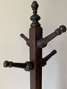 Antique Rustic Wood Coat Hat Rack Free Standing Hall Tree Stand Ship Available 