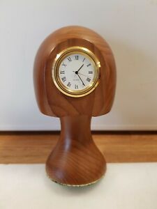 Treen Collectables Miniature Wooden Clock H13cm X L8cm Mushroom Design Vgc