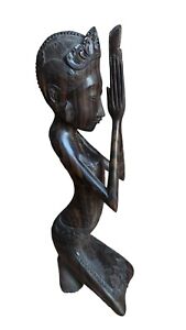 Vintage Woman Sculpture Wooden Statue Bali Art Deco