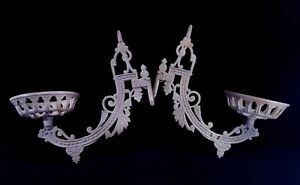 2 Antique Wrought Iron Oil Lamp Wall Sconces Lightly Painted Silver No Brackets
