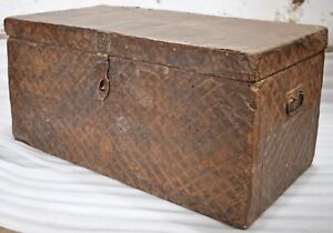Antique Wooden Iron Big Size Storage Chest Box Trunk Original Old Hand Crafed