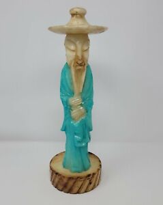 Vintage Carved Onyx Chinese Wise Man Statue Marble 14 Inches Mystical