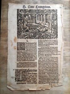 Antique Luther Bible Leaf Page C 1600 With Woodcut S Luce Evangelium Danish