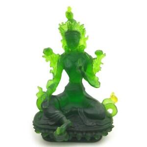8 Tibet Tibetan Buddhism Statue Green Tara Buddha Liuli Colored Glaze Gift
