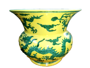 Yellow Green Porcelain Chinese Dragon Urn Jar Porcelain Vase Dynasty Marked Exc