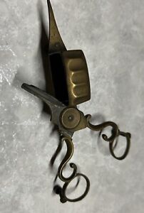 Antique 19th Century Brass Candle Snuffer Wick Trimmer Scissors Stand Beautiful