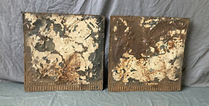 Lot Of 2 Antique Tin Ceiling 2 X 2 Shabby Tile 24 Sq Chic Vtg Crafts 26 23a