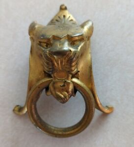 Very Old Brass Door Knocker Towel Holder Drawer Pull Lion Head Face Very Unique 