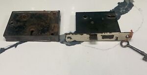 Lot Of 2 Antique Vintage Mortise Lock With Face Plate And Key