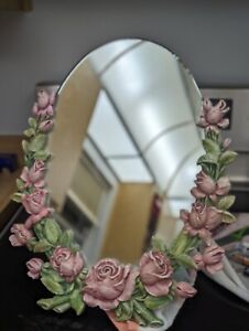 Vintage Table Mirror With Rose Flowers