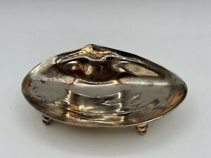 Vtg Silverplate Oyster Shell Dish Footed Seashell Trinket Nut Bowl 6 X 4 1 