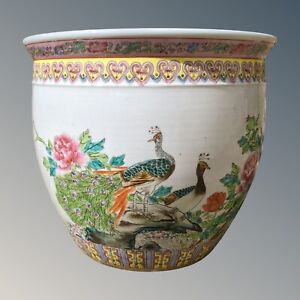 Antique Famille Rose Jardiniere Chinese Fish Bowl