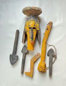 African Bambara Or Bozo Sogo Bo Puppet Marionette Head And Parts From Mali