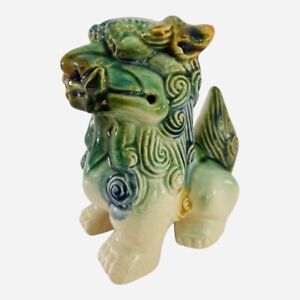 Vintage Chinese Foo Dog Fu Lion Green Blue Ceramic Asian Feng Shui Foo