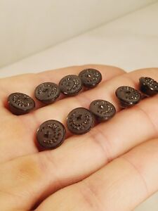 Antique Black Glass Buttons Sewing Buttons Laurel Wreath Star Symbol 7 16 Qty 9