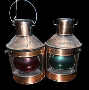 Port And Starboard Lanterns Oil Lamps Cast Iron Candle Holder Nautical Decor