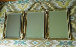 Antique French Bronze Gold Gilt Trifold Hanging Vanity Mirror 19th Century
