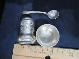 Vintage Sterling Silver 3 Pc Salt Cellar Pepper Shaker Salt Spoon Set Weidlich