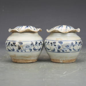 A Pair Beautiful Chinese Hand Painting Blue White Porcelain Flowers Pot
