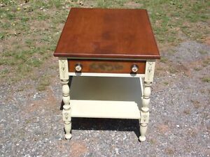 Vintage L Hitchcock French Provincial Stenciled Harvest End Table Nightstand