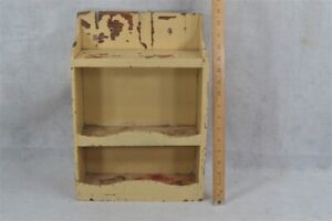 Antique Grungy Shelves Cupboard Or Stand Yellow Cream 16x11 Original 19th C
