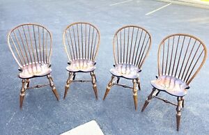 4 D R Dimes Bow Back Side Windsor Chairs Vase Leg Olde Amber Bench Made