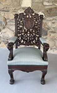 R J Horner Carved Oak Winged Griffin Desk Chair