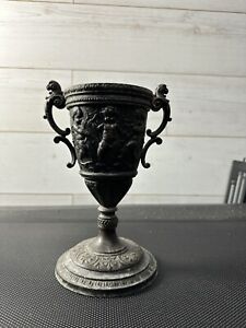 Antique Metal Pewter Goblet Trophie Cup Cherub Design