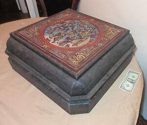 Huge Vintage Hand Carved Wood Figural Woven Bamboo Chinese Coffee Table Box