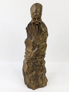 Taoist Laozi Lao Tzu Thinker Philosopher Hand Carved Wood Statue 14 Vintage