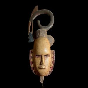 African Baule Mask Wooden Tribal Mask Handmade Folk Art Antiques Guro 9815
