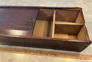 Large Vintage Antique Dovetailed Wooden Box With Sliding Lid And Wood Dividers