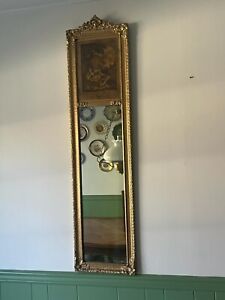 Tall Narrow Louis Xvi Style Trumeau Wall Mirror Gold Gilt Wood Antique