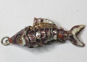 Vintage Cloisonn Articulating Koi Fish Necklace Pendant 2 L